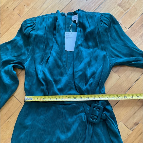 & Other Stories Satin Buckle Tie Mini Wrap Dress in Green - Picture 9 of 13
